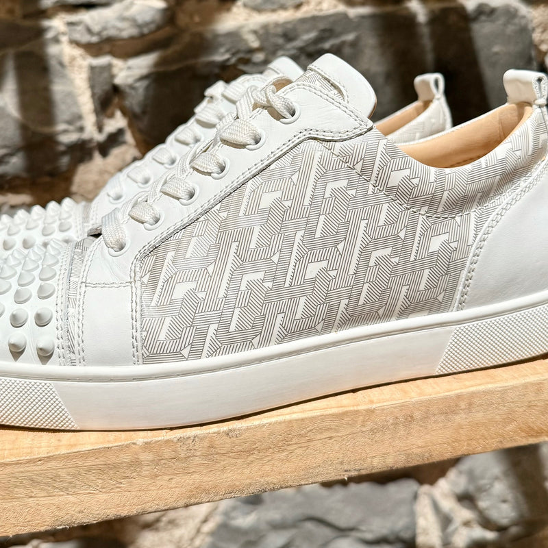 Christian Louboutin White Silver Louis Junior Spikes Sneakers