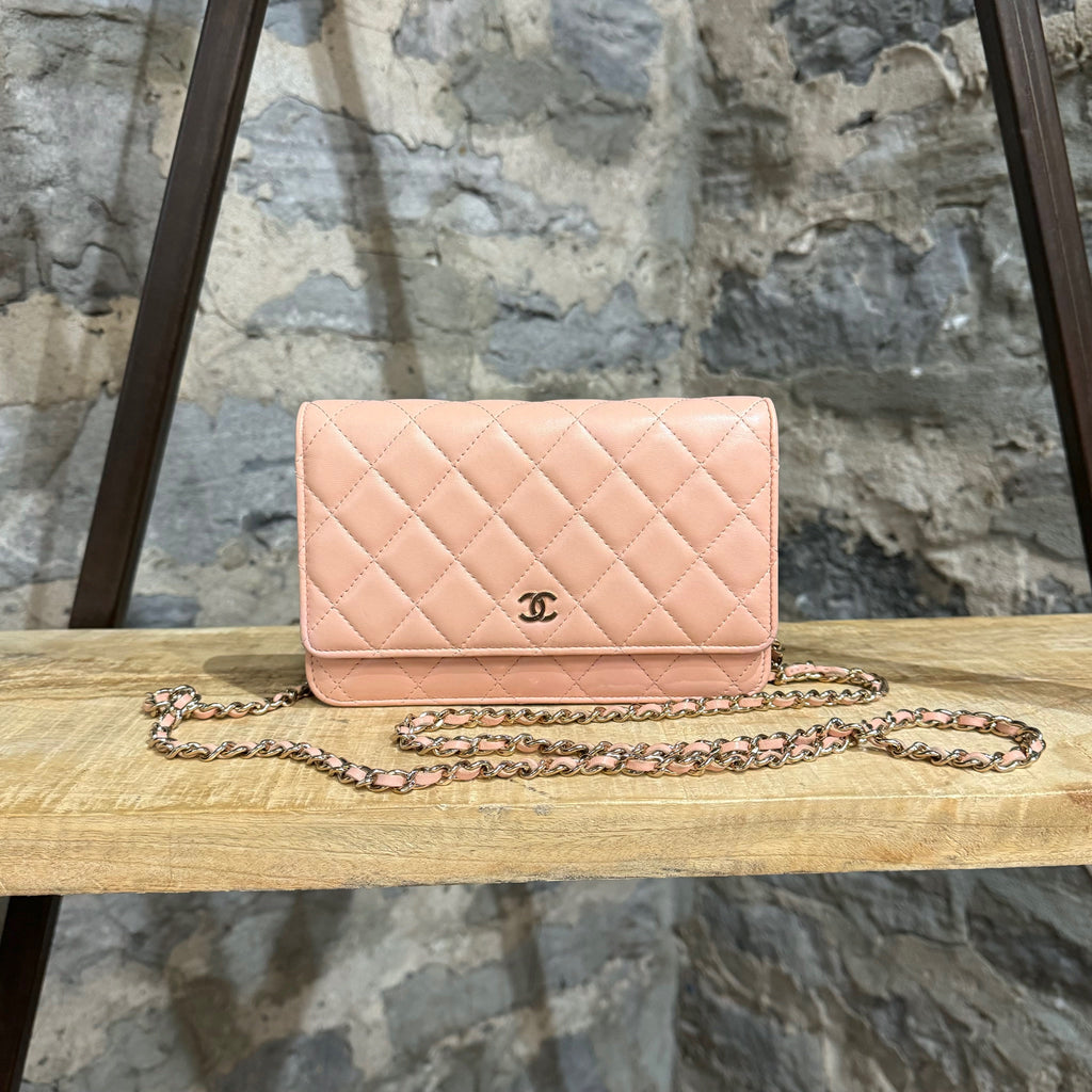 Chanel 2021 Pink Lambskin Quilted CC Classic Wallet On Chain
