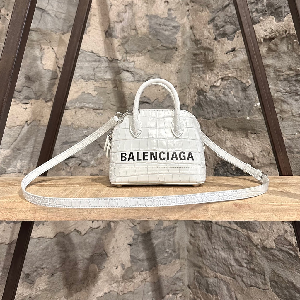 Balenciaga XXS Ville Croc-Embossed Leather Top Handle Bag