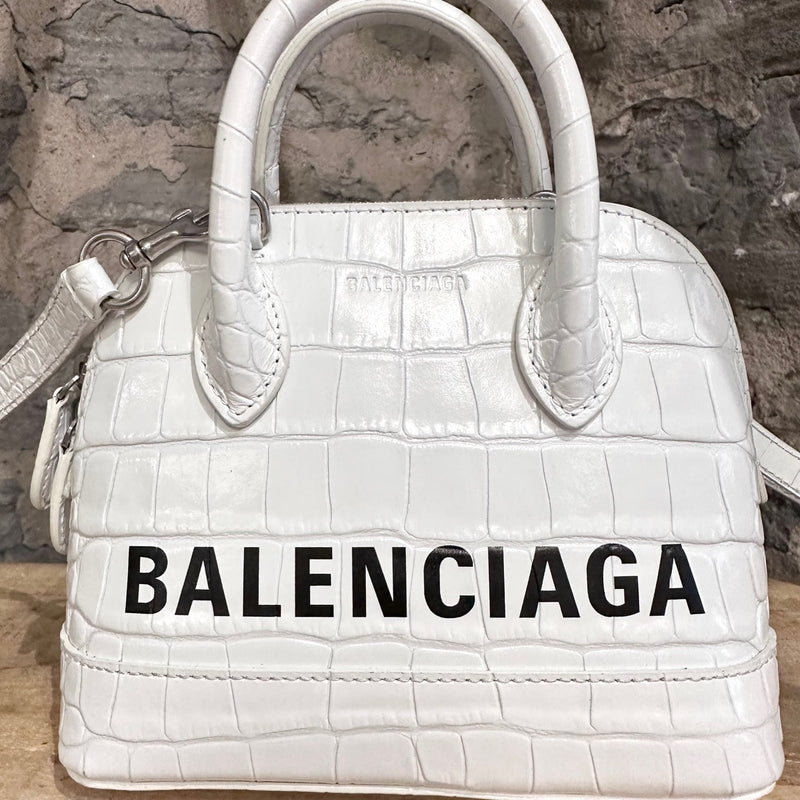 Balenciaga White Croc Embossed Leather XXS Ville Handbag