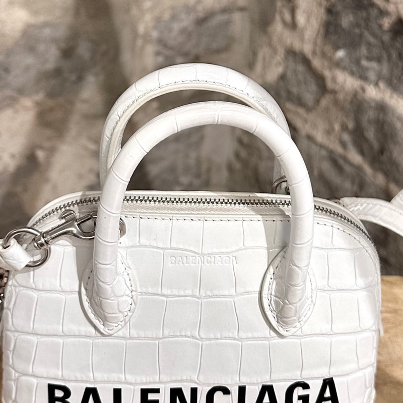 Balenciaga White Croc Embossed Leather XXS Ville Handbag