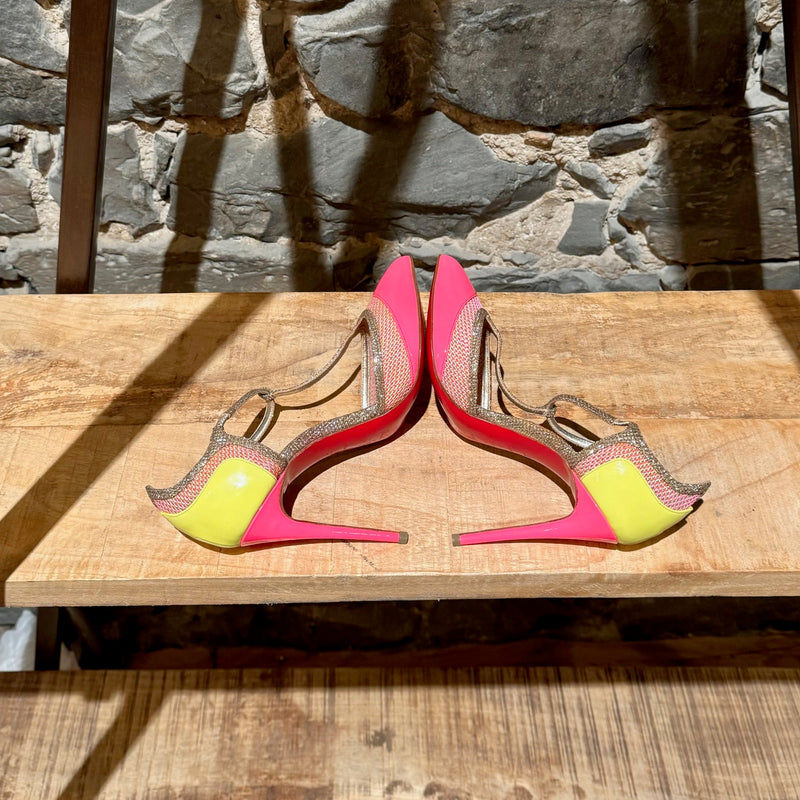 Christian Louboutin Mrs. Early Pink Neon T-strap Pumps