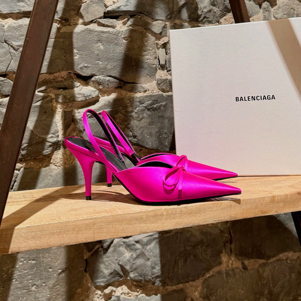 Balenciaga Fuchsia Pink Satin Knife Slingback Pumps