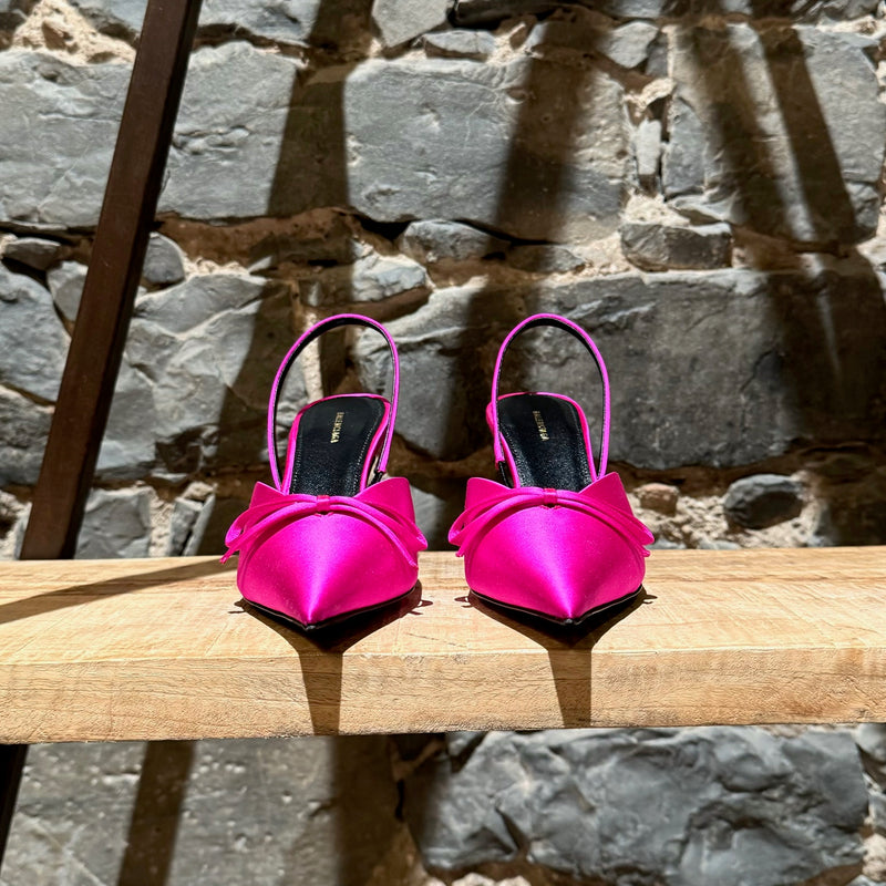 Balenciaga Fuchsia Pink Satin Knife Slingback Pumps