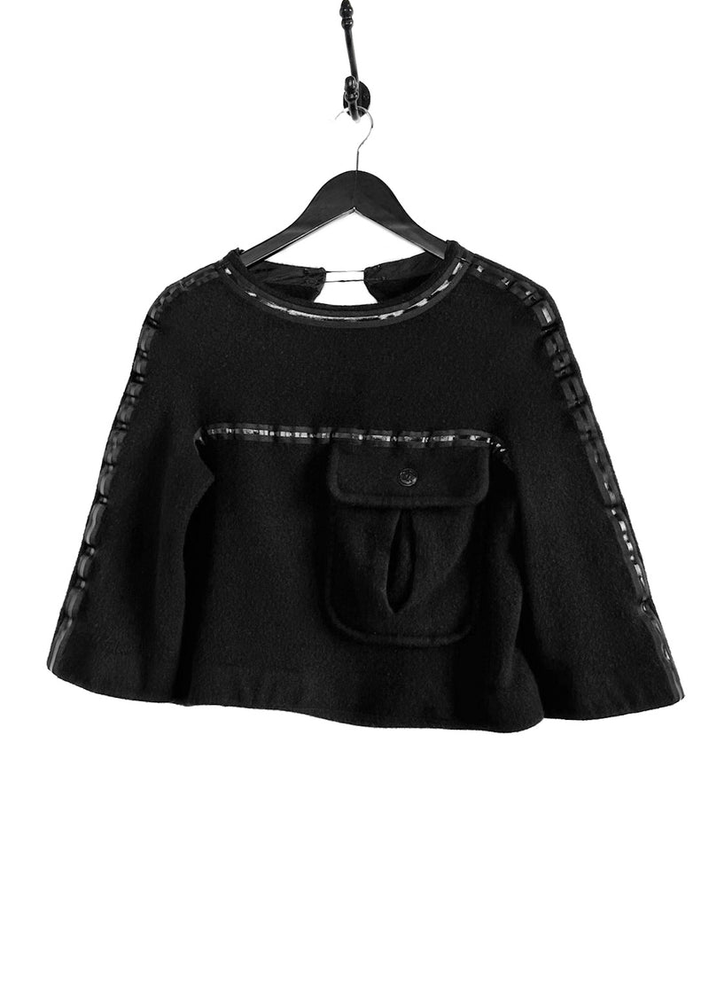 Chanel Pre FW13 Black Grosgrain Cashmere Blend Cropped Sweater