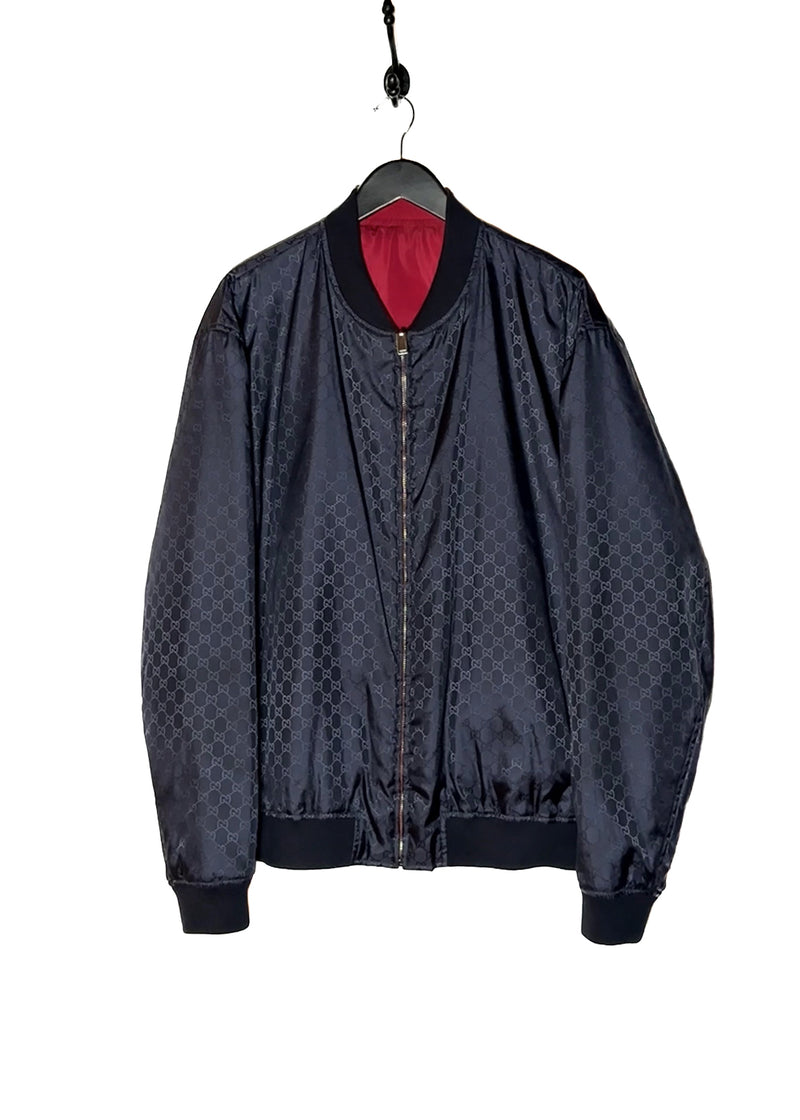 Gucci FW19 Red Monogram Reversible Nylon Bomber Jacket