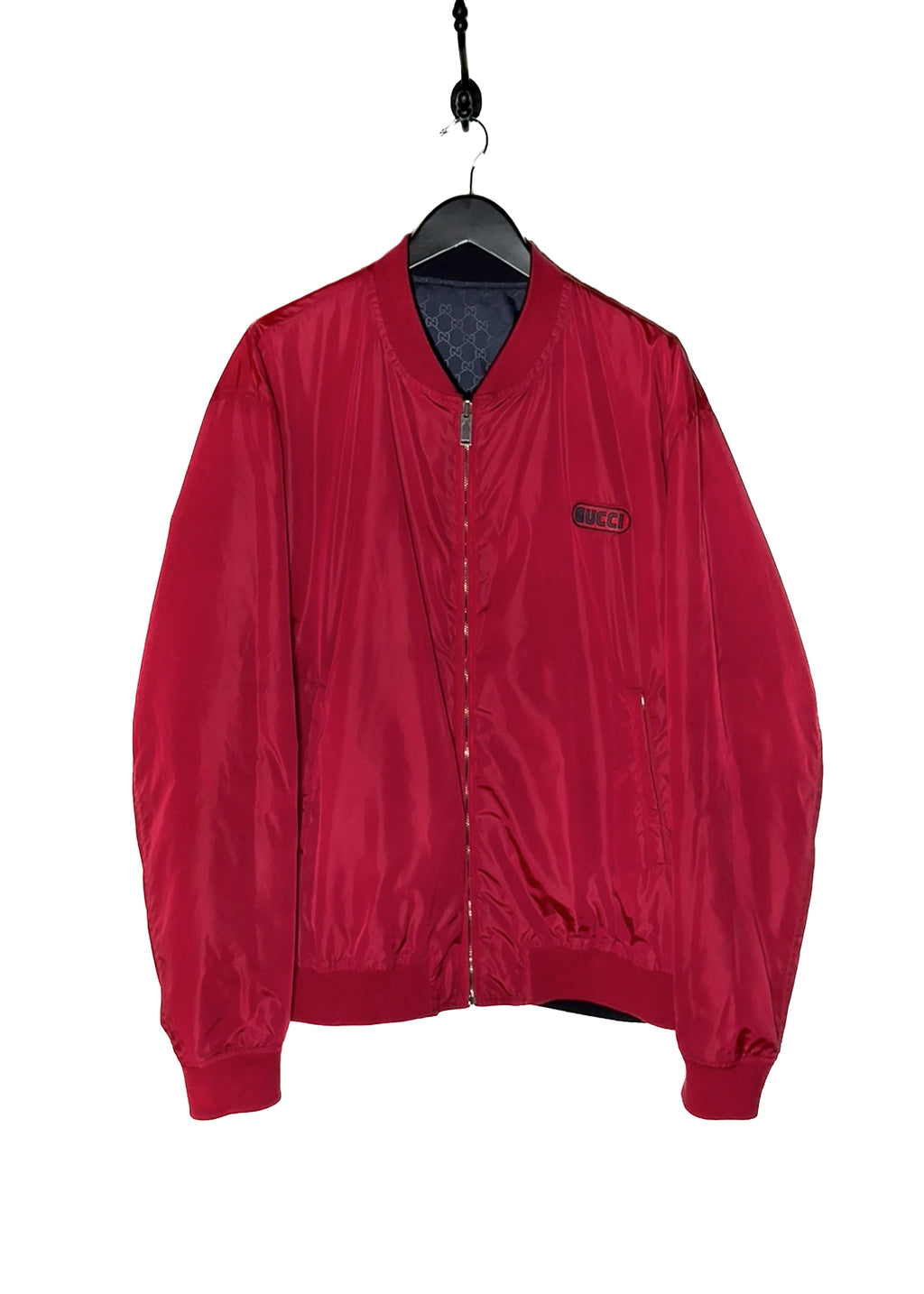 Gucci FW19 Red Monogram Reversible Nylon Bomber Jacket