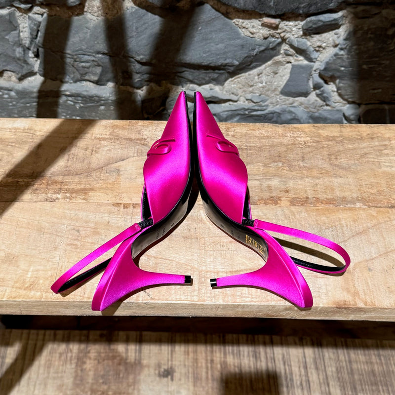 Balenciaga Fuchsia Pink Satin Knife Slingback Pumps