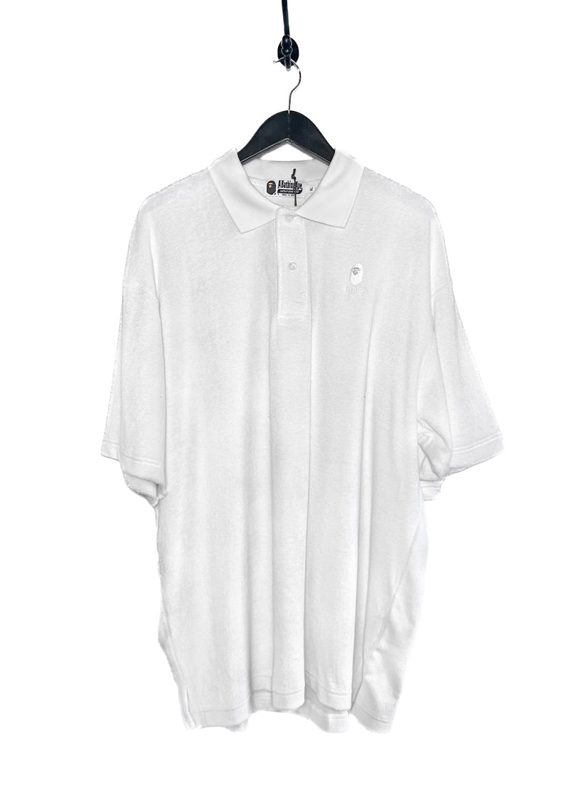 Bape White Toweling Embroidered Polo Shirt