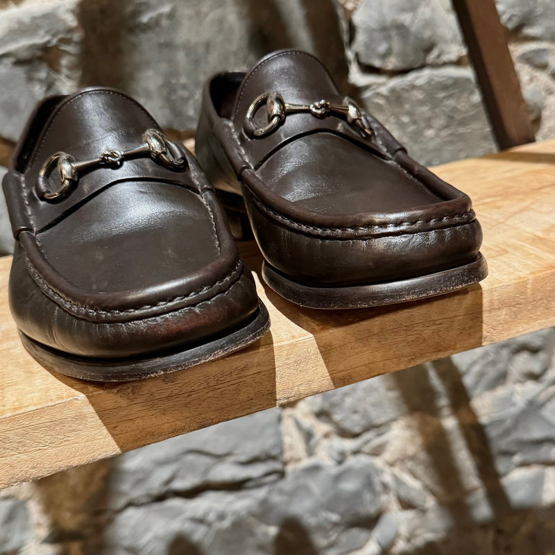 Gucci Brown Leather Horsebit Loafers