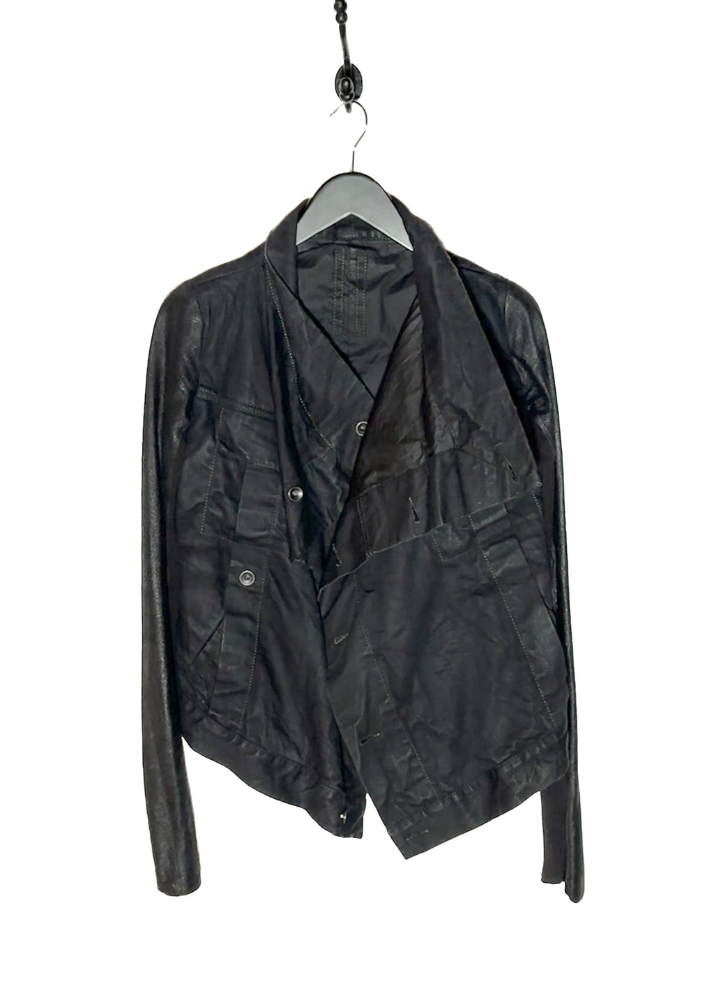 Veste en denim enduit avec manches en cuir Rick Owens DRKSHDW