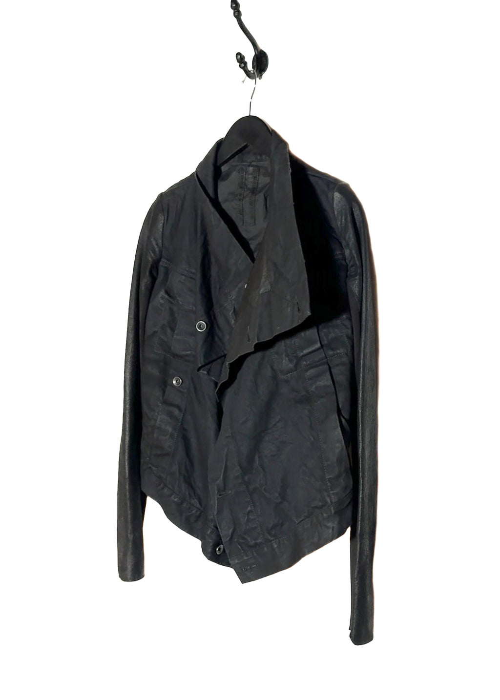 Veste en denim enduit avec manches en cuir Rick Owens DRKSHDW