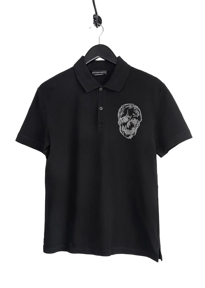 Alexander McQueen Black Skull Embroidered Piqué Polo Shirt