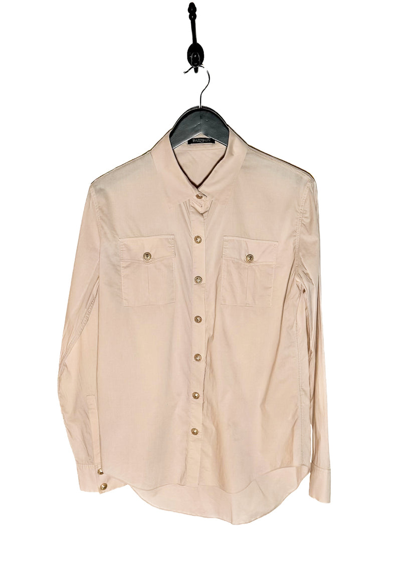 Balmain Beige Nude Lion Buttoned Light Cotton Shirt