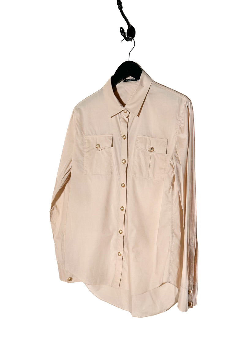 Balmain Beige Nude Lion Buttoned Light Cotton Shirt