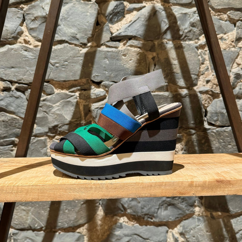 Prada Multicolor Striped Elastic Wedge Sandals