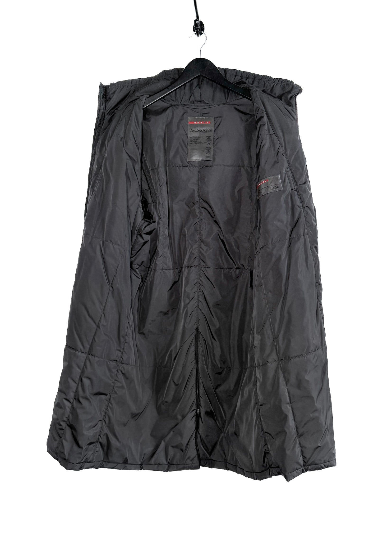 Prada Linea Rossa Black Nylon Polyester Padded Long Coat