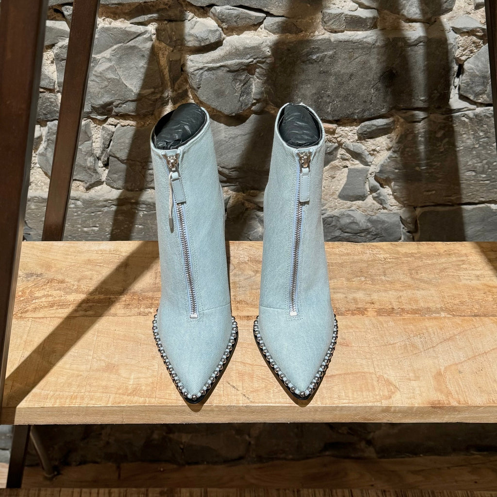 Alexander Wang Light Blue Denim Eri Studded Ankle Booties