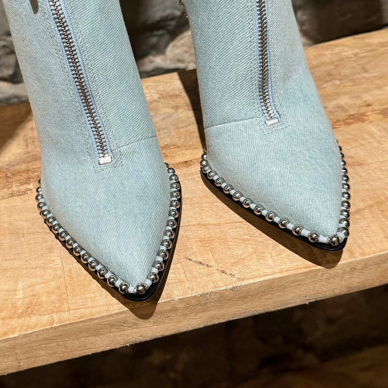 Alexander Wang Light Blue Denim Eri Studded Ankle Booties