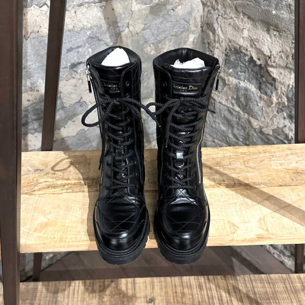 Dior D-Leader Black Cannage Quilted Combat Ankle Boots