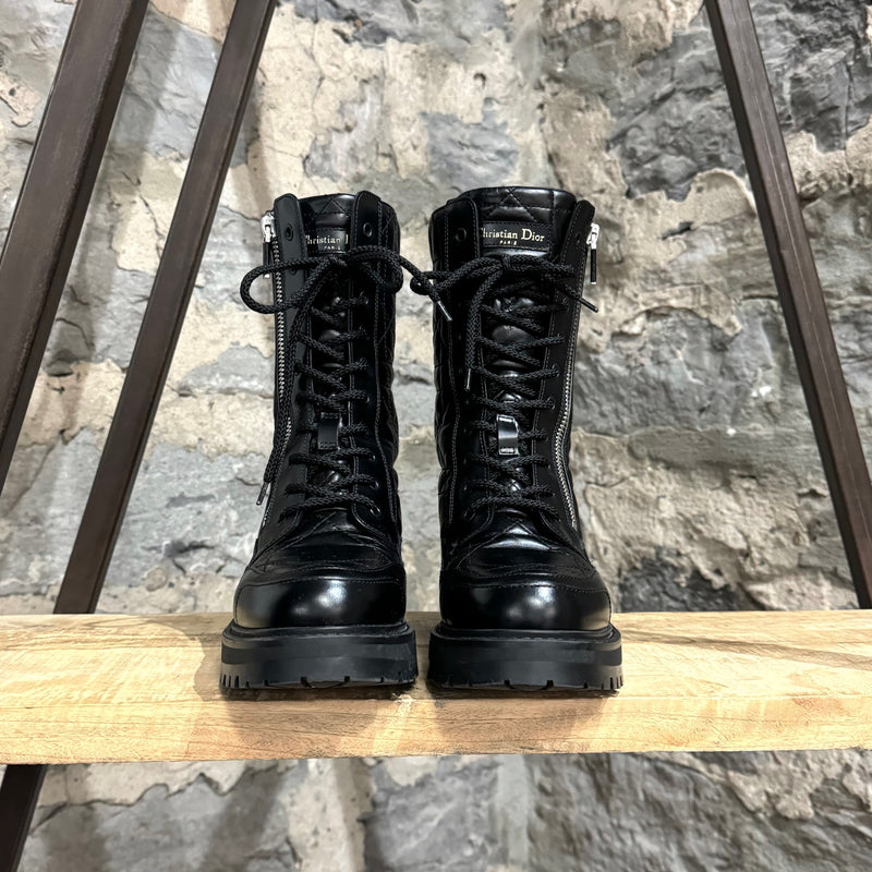 Dior D-Leader Black Cannage Quilted Combat Ankle Boots