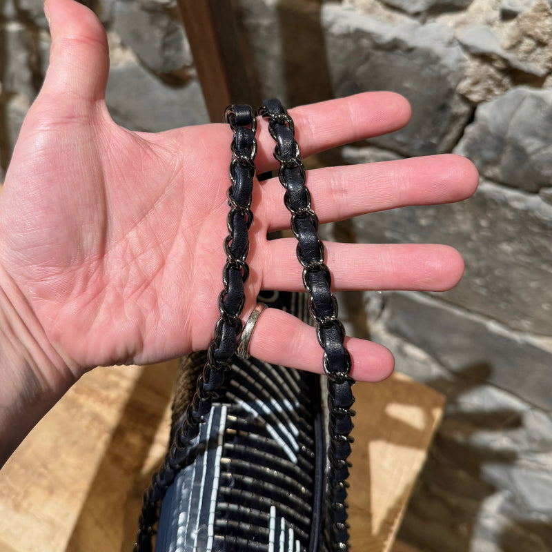 Strap of Chanel 2015-2016 Navy Blue Satin Sequin Beaded Medium Double Flap Bag