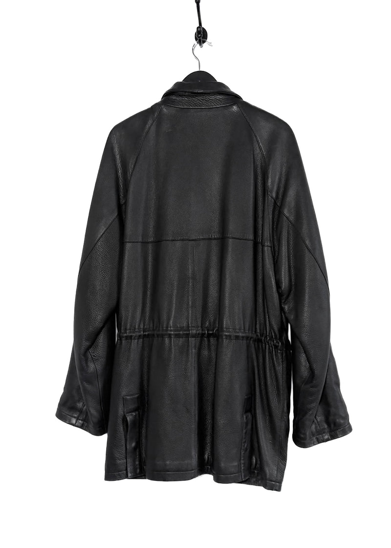 Loro Piana Black Deer Leather Cashmere Lined Coat