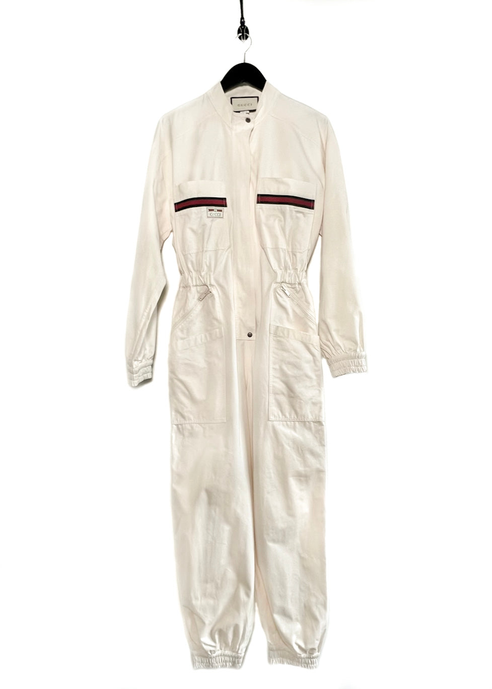 Gucci 2020 Ivory Web Logo Accent Overall Jumpsuit