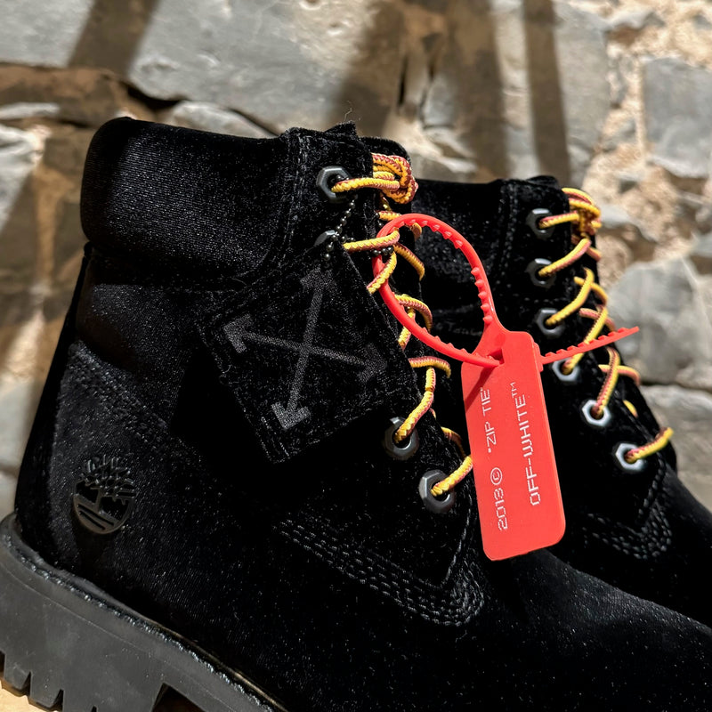 Off-White X Timberland Black Velvet Combat Boots