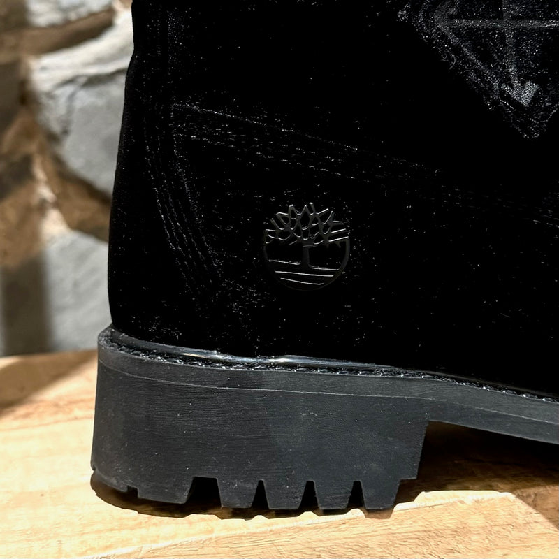 Off-White X Timberland Black Velvet Combat Boots