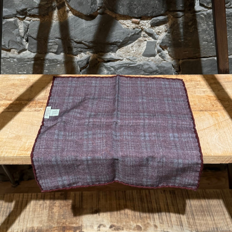 Foulard carré de poche en laine à carreaux bordeaux Brunello Cucinelli