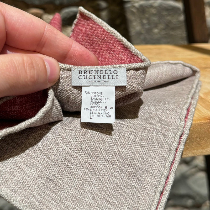 Brunello Cucinelli Red Cotton Linen Pocket Square Scarf