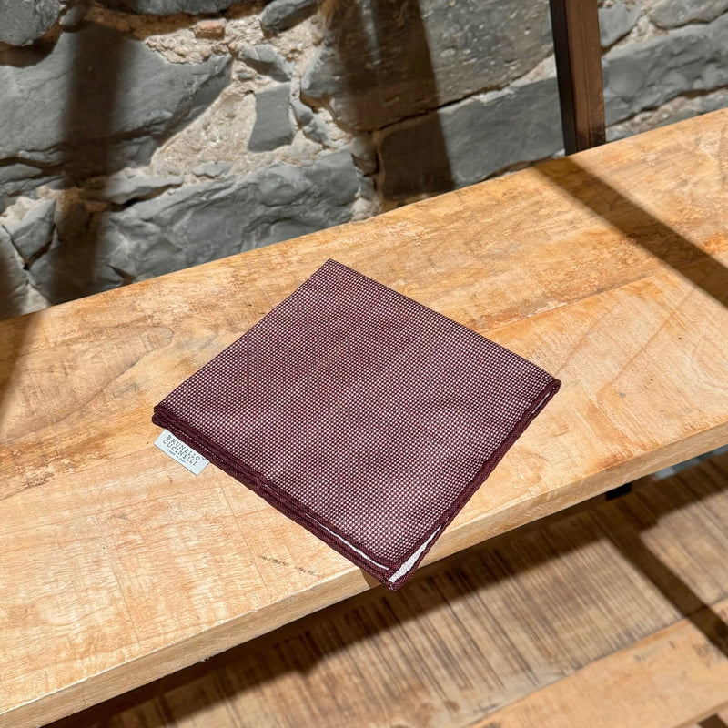 Foulard carré de poche en coton à carreaux bordeaux Brunello Cucinelli