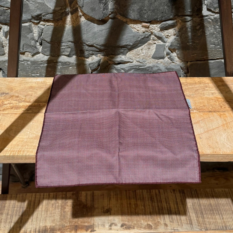 Foulard carré de poche en coton à carreaux bordeaux Brunello Cucinelli