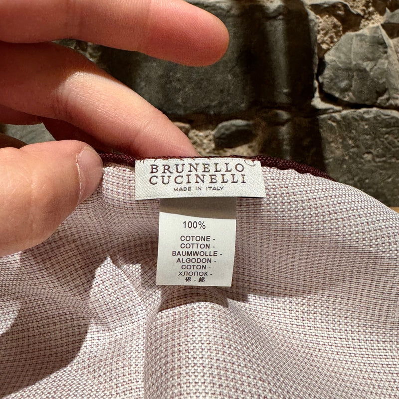 Foulard carré de poche en coton à carreaux bordeaux Brunello Cucinelli