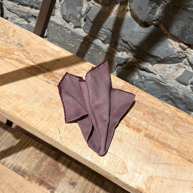 Foulard carré de poche en coton à carreaux bordeaux Brunello Cucinelli