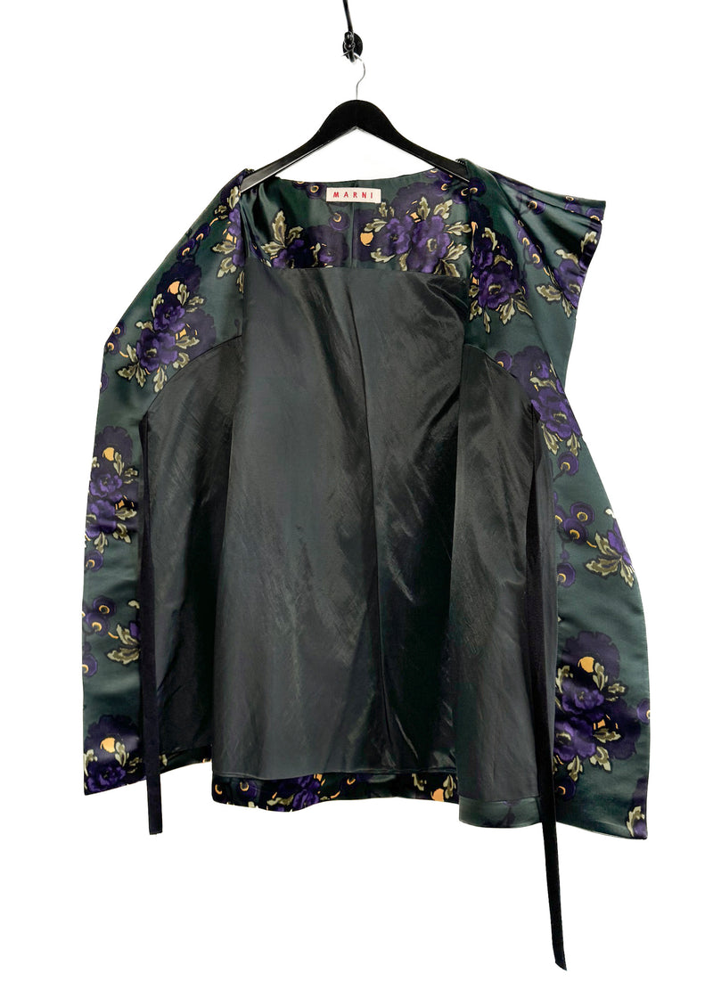 Manteau en soie imprimé fleurs vert forêt Marni