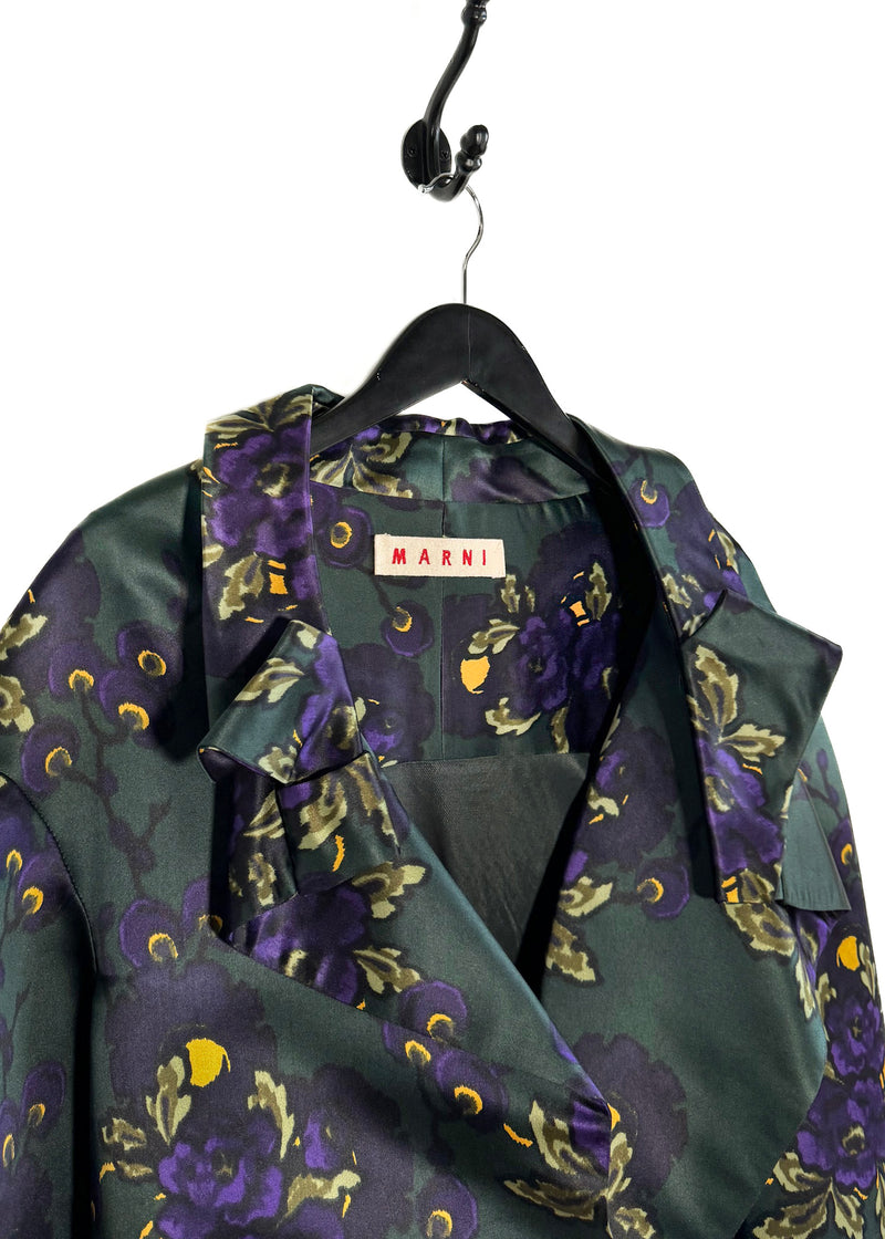 Marni Forest Green Flower Print Silk Coat