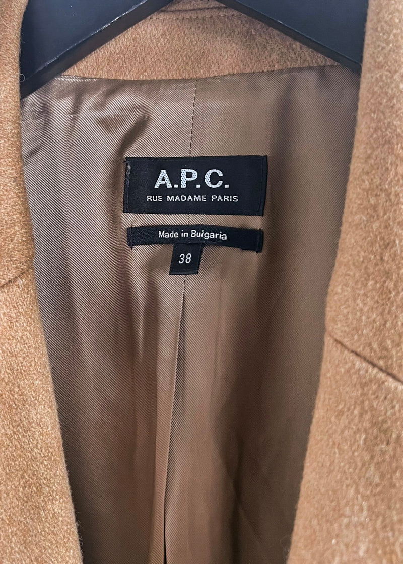 A.P.C. Tan Beige 2 Buttons Wool Coat