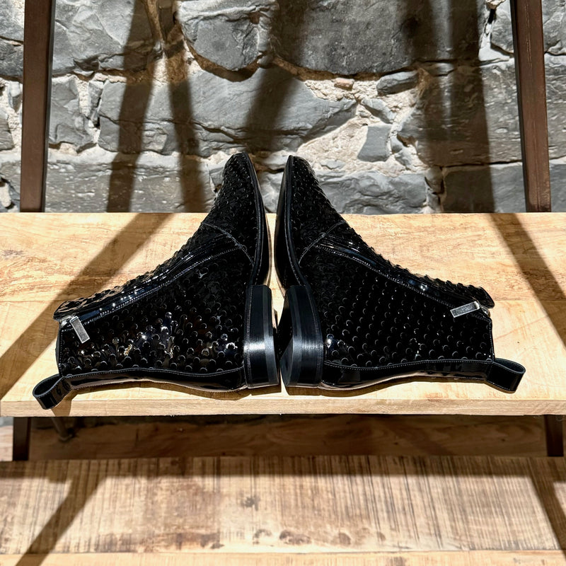 Saint Laurent Black Patent Leather Laser Cut  Boots