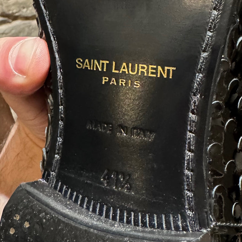 Saint Laurent Black Patent Leather Laser Cut  Boots