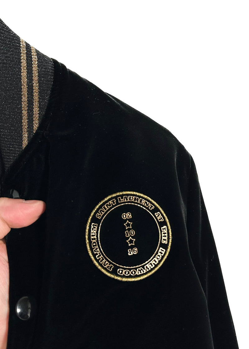 Saint Laurent Black Velvet Hollywood Embellished Bomber Jacket