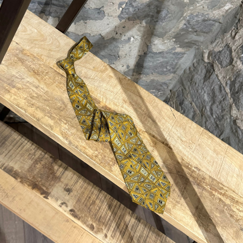Hermès Ochre Gold Abstract Print Silk Tie