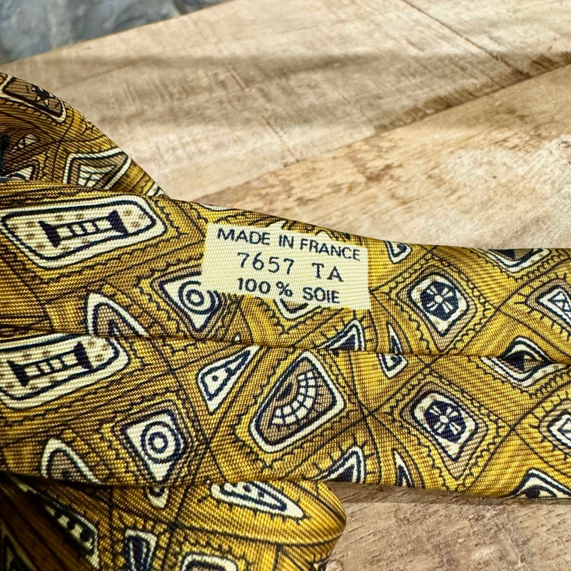 Hermès Ochre Gold Abstract Print Silk Tie