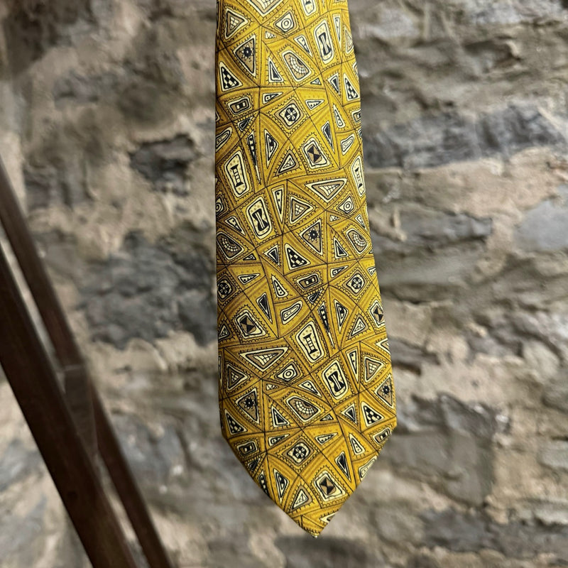 Hermès Ochre Gold Abstract Print Silk Tie