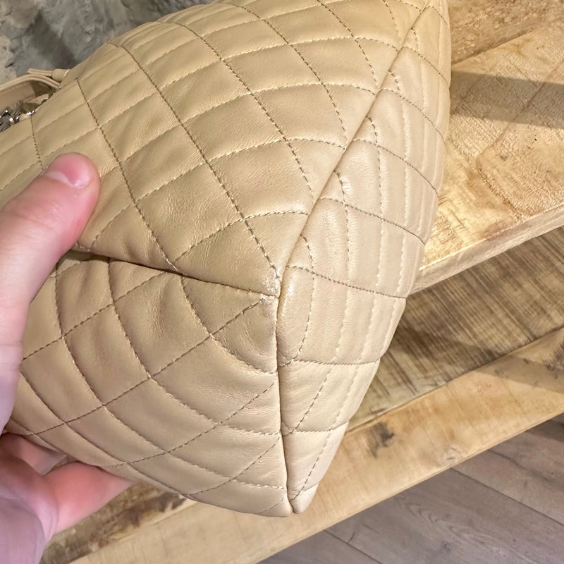 Chanel Beige Quilted Lambskin Small CC Chain Crossbody Bucket Bag
