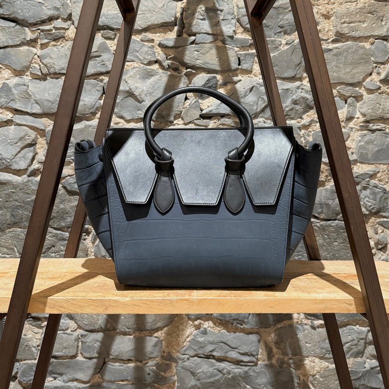 Céline Midnight Blue Croc Embossed Nubuck Small Tie Knot Tote Bag