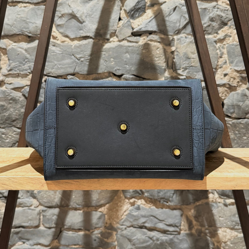 Céline Midnight Blue Croc Embossed Nubuck Small Tie Knot Tote Bag