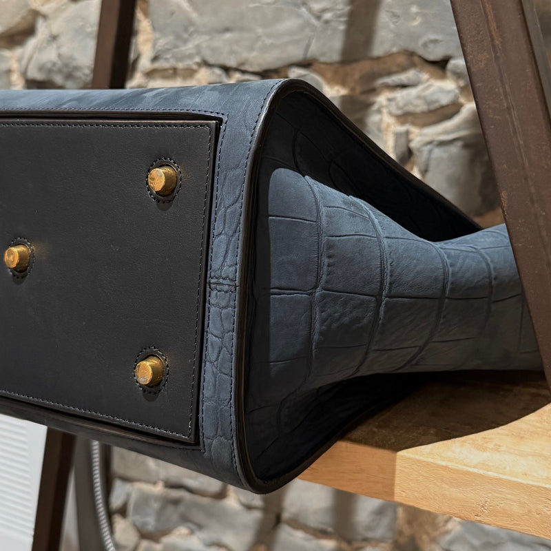 Céline Midnight Blue Croc Embossed Nubuck Small Tie Knot Tote Bag
