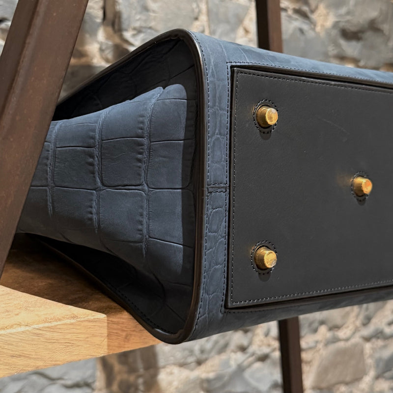 Céline Midnight Blue Croc Embossed Nubuck Small Tie Knot Tote Bag